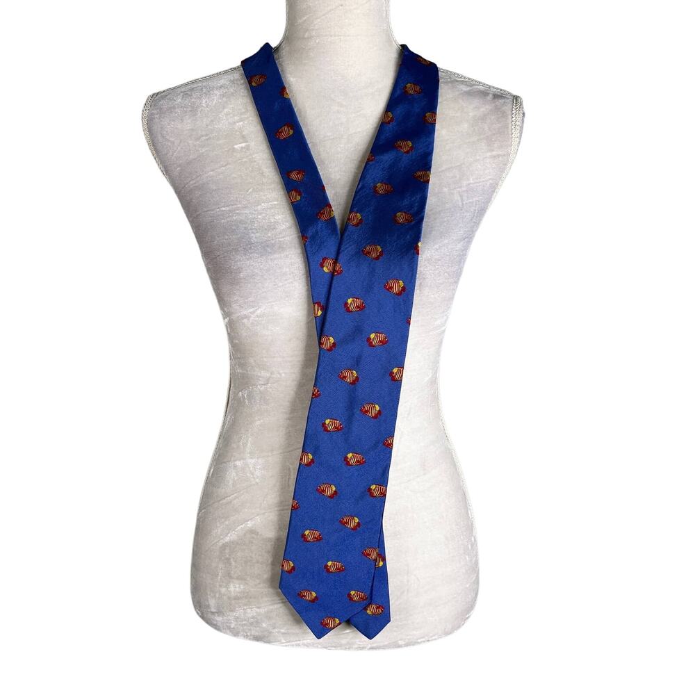 J Crew Mens Tie Fish Blue Red Silk New